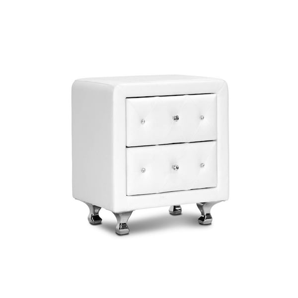 Baxton Studio Stella Crystal Tufted White Upholstered Modern Nightstand 98-4821 - main